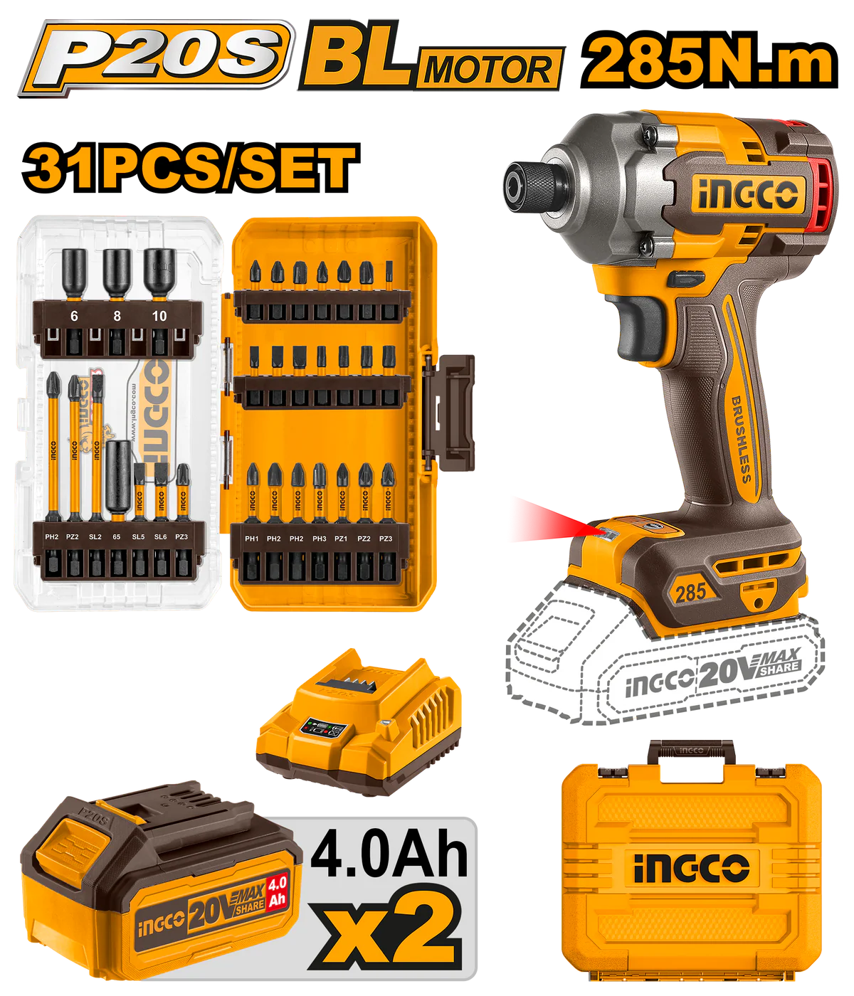 Cordless impact driver 20v 285NM