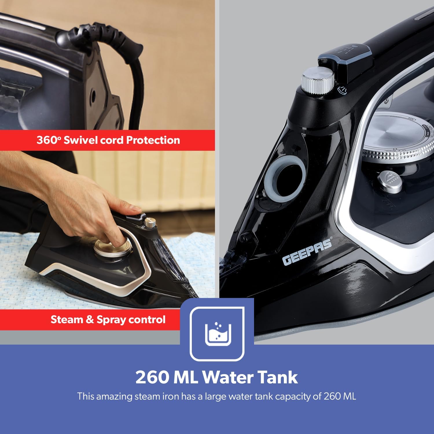 مكواة بخار سيراميك جيباس للكي الجاف والرطب