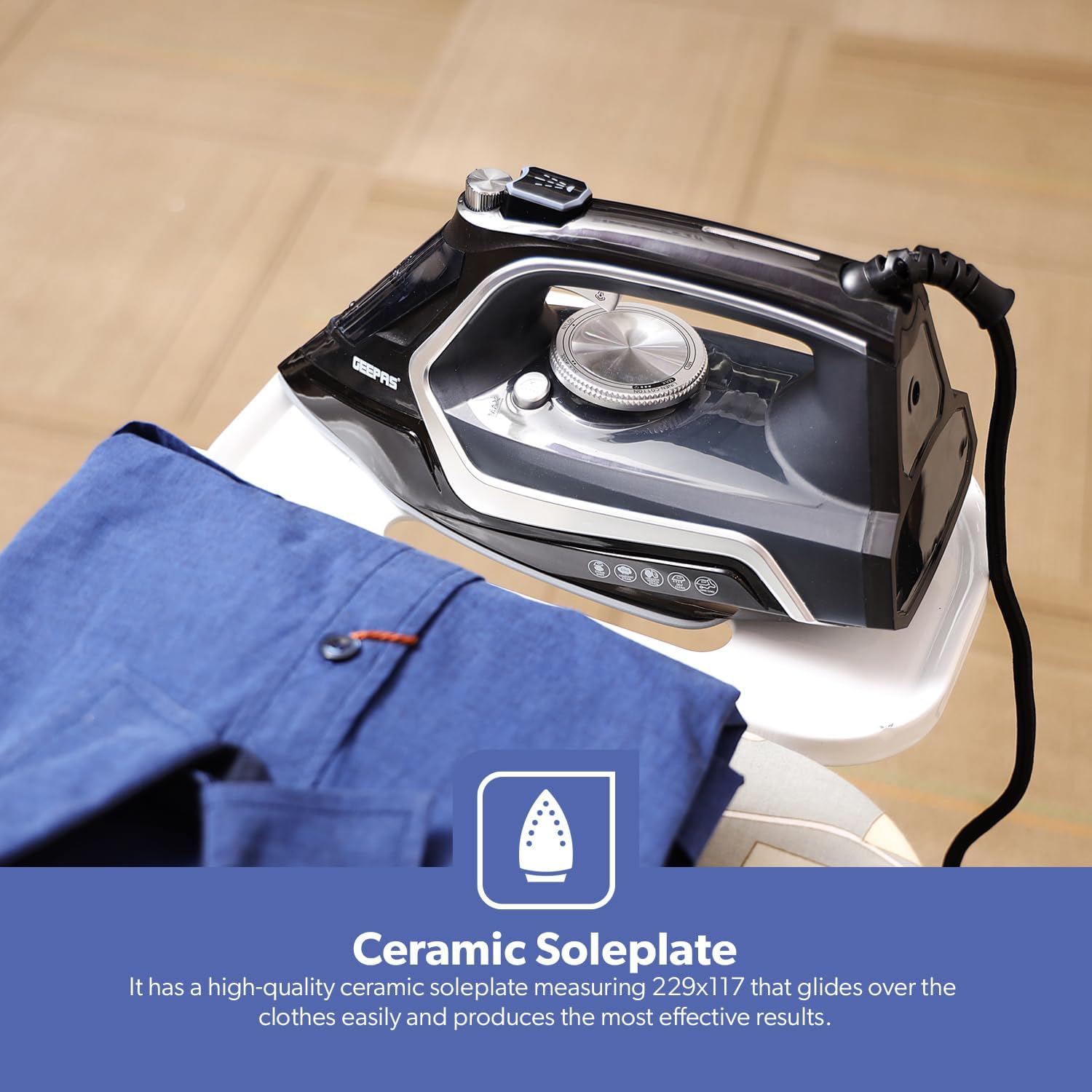 مكواة بخار سيراميك جيباس للكي الجاف والرطب