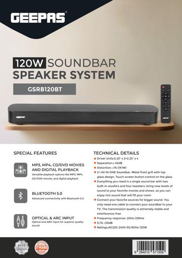 Geepas 120W Soundbar Speaker System