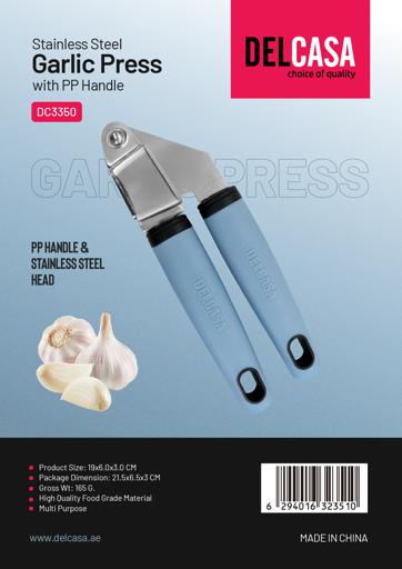 Delcasa Garlic Press Stainless Steel Head with a PP Handle, Silver and Blue