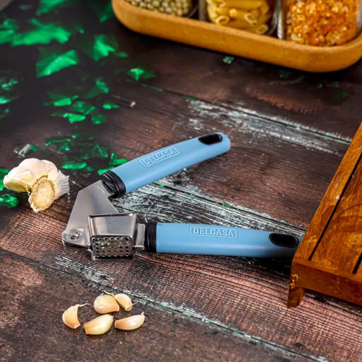 Delcasa Garlic Press Stainless Steel Head with a PP Handle, Silver and Blue