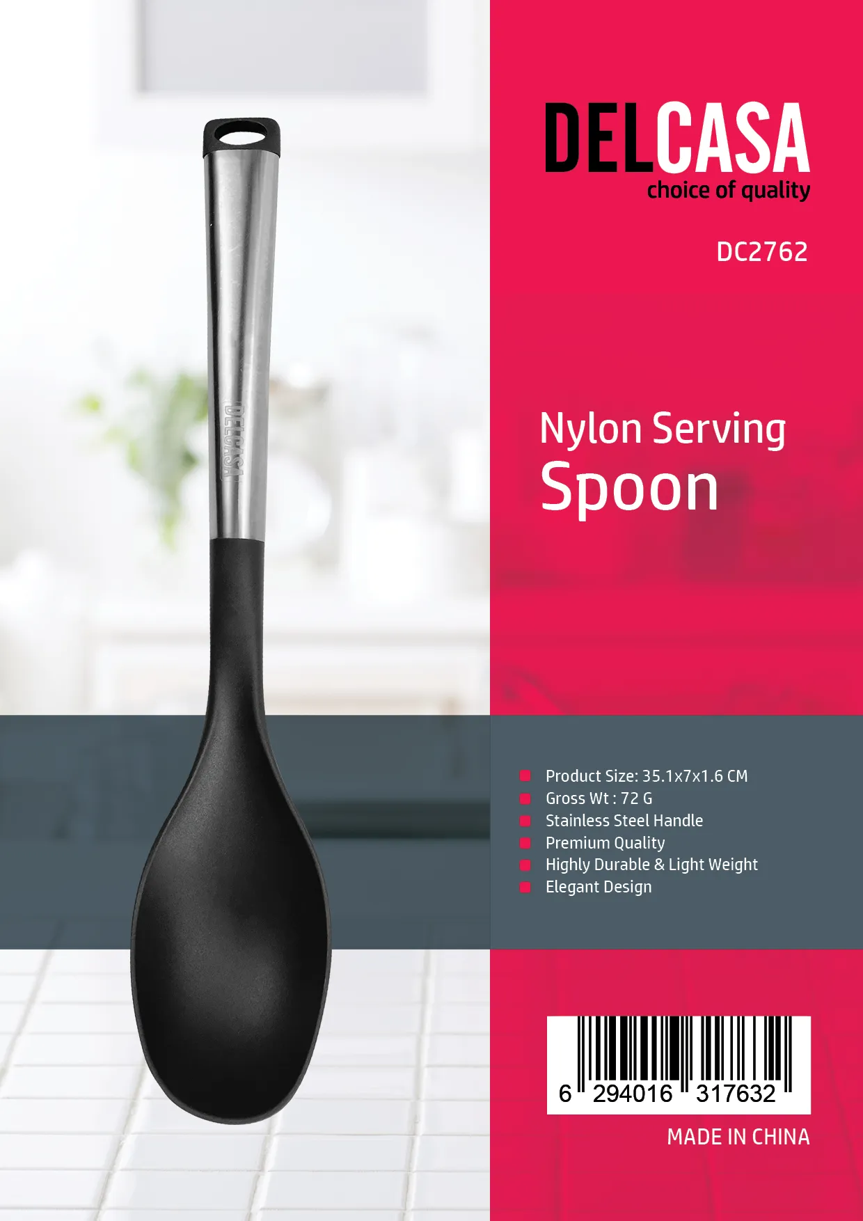 Delcasa Nylon Serving Spoon|dServing Spoon with a Stainless Steel Handle