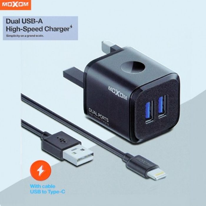 Moxom Dual USB-A Charger with Lightning Cable