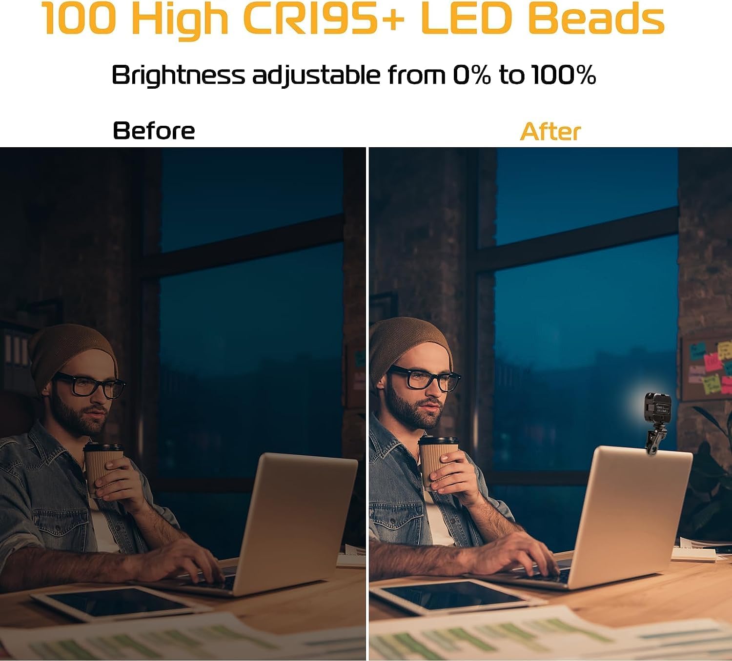 vigem Selfie Light by Yolanzi, LED Clip-On Light Panel for Mobile/Laptop/Tablet/Computer