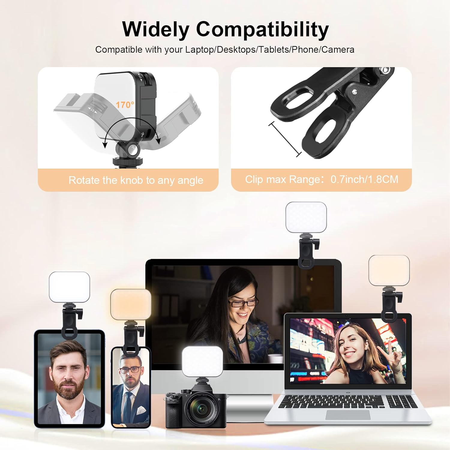 vigem Selfie Light by Yolanzi, LED Clip-On Light Panel for Mobile/Laptop/Tablet/Computer