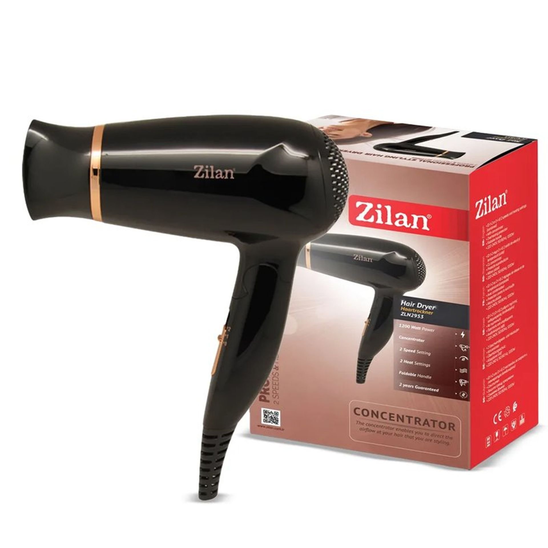 سشوار زيلان ZLN2953، 1200 واط، مقبض قابل للطي، سرعتان، حماية حرارة