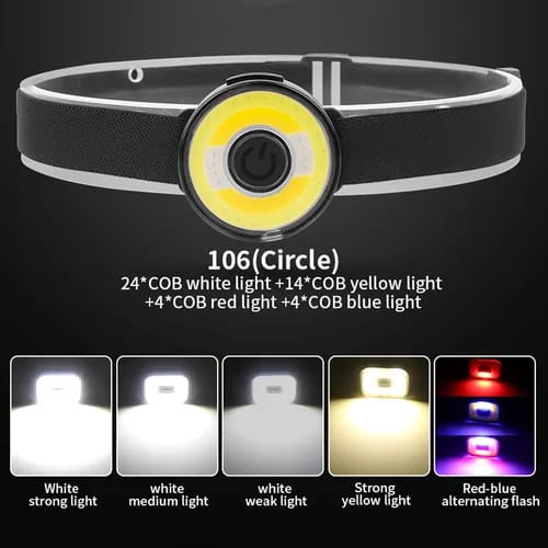 مصباح أمامي صغير محمول قابل للشحن عبر منفذ USB، أحمر، أزرق، تحذيري
