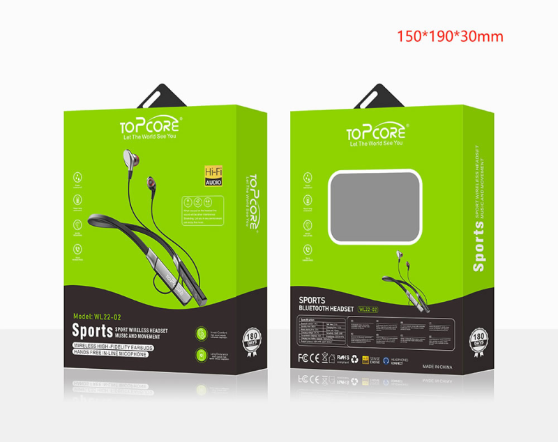 Top Core Sports Bluetooth Headset (Model: WL22-02)