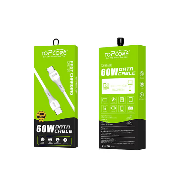 Topcore 60W fast charging data cable C-C (model CB23-04).