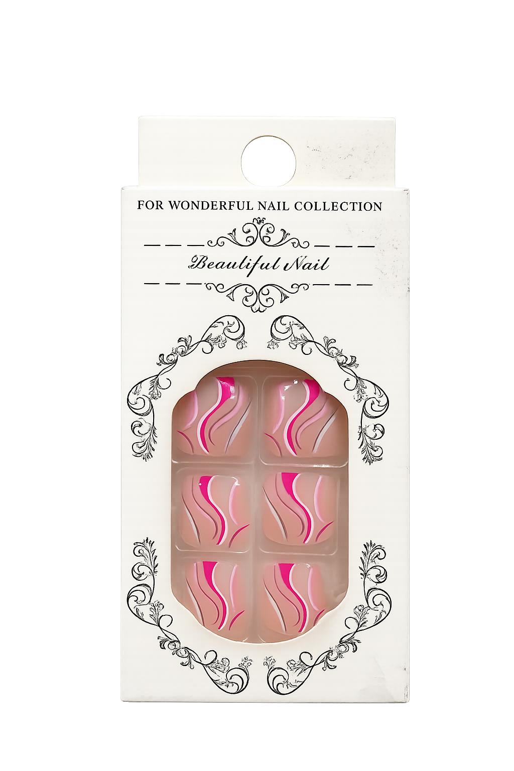 Pink Swirl Toe False Nails – Press-On Toenails Set