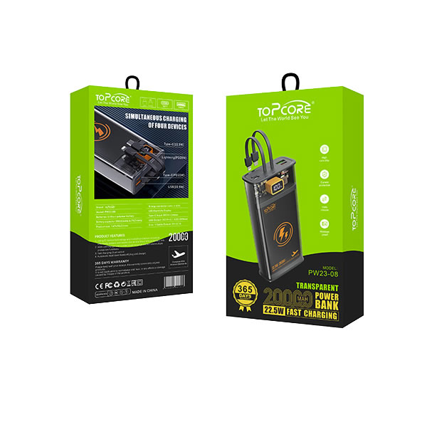 پاوەر بانک تۆپ کۆر شەفاف 20000mAh (مۆدێلی PW23-08)