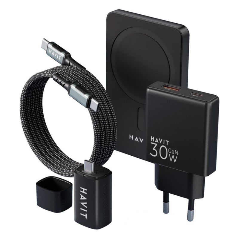 Havit 2024 gift kit EU Power bank black+gray