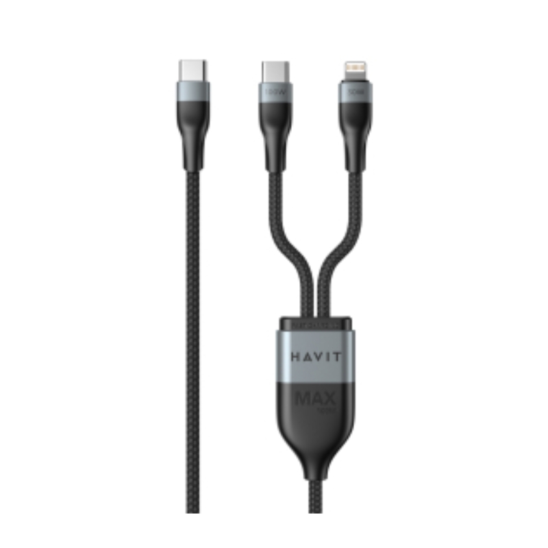 Havit CB6326 Cable type C to C+L 1.2m 100W+30W Black