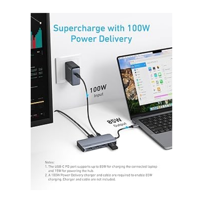 Anker 7-in-1 Multifunctional USB-C Adapter – Dual Display Support – Gray