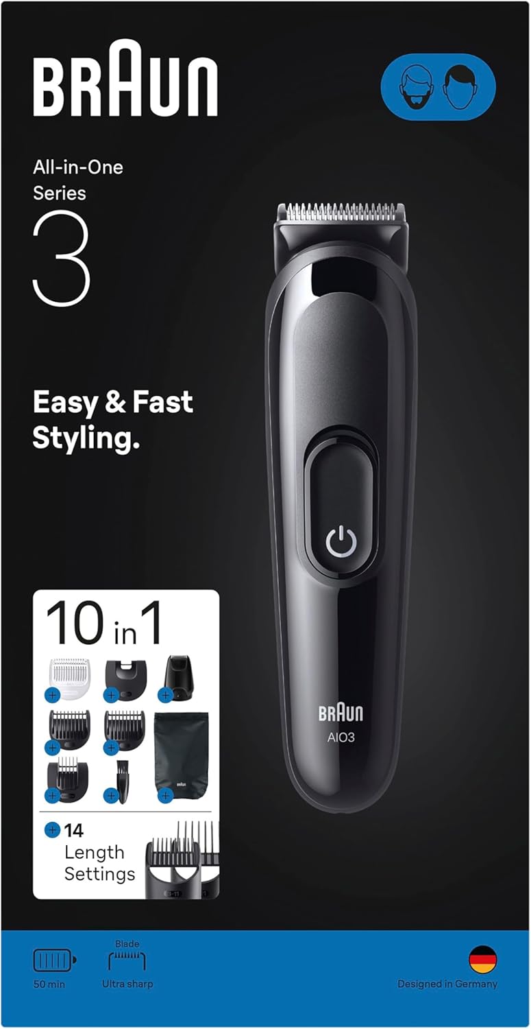 Braun AIO3560 All-in-One Series 3 Beard Trimmer with 10in1 Grooming Kit