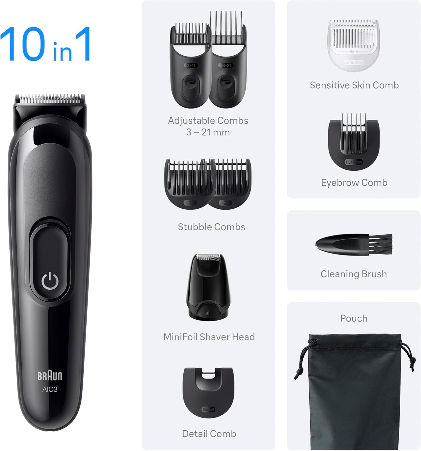 Braun AIO3560 All-in-One Series 3 Beard Trimmer with 10in1 Grooming Kit