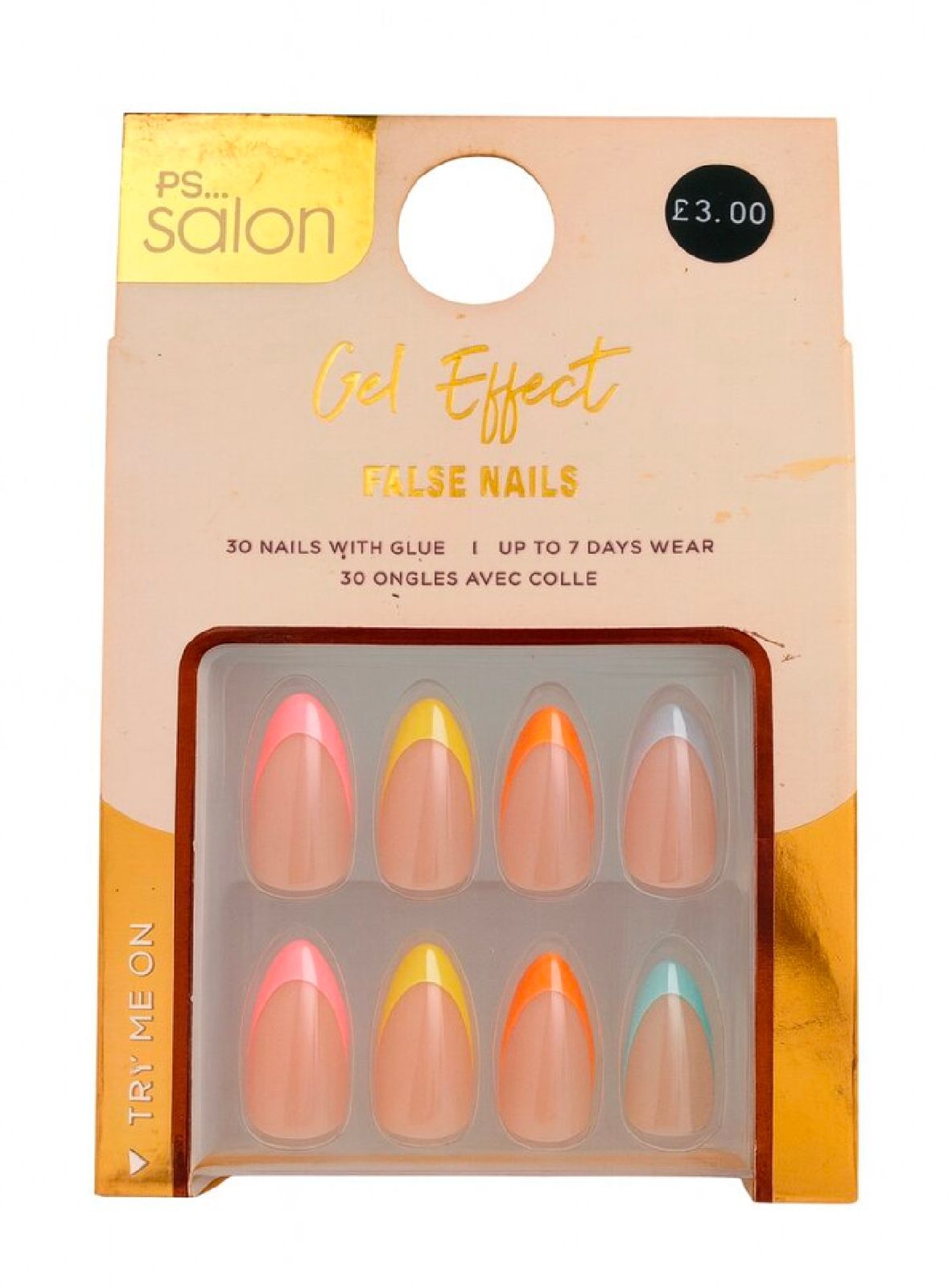 PS... Salon Gel Effect False Nails - Multicolour French Tips (24 Nails)