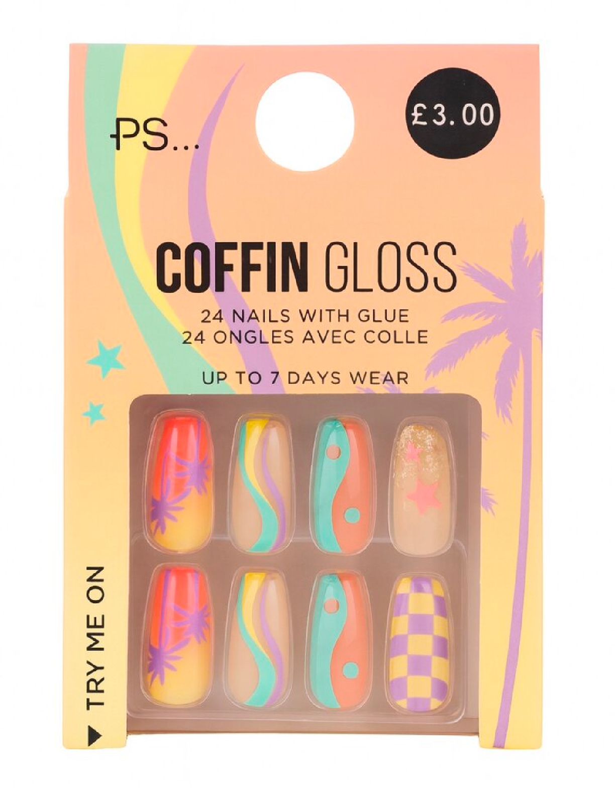 PS... Coffin Gloss False Nails - Tropical Mix Design (24 Nails) color option