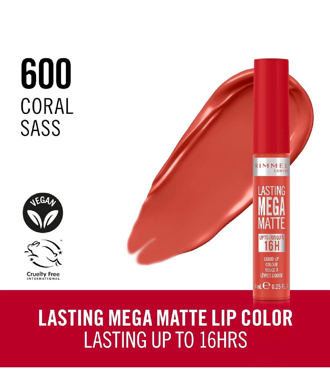 Rimmel London Lasting Mega Matte Liquid Lipstick (600 Coral Sass)