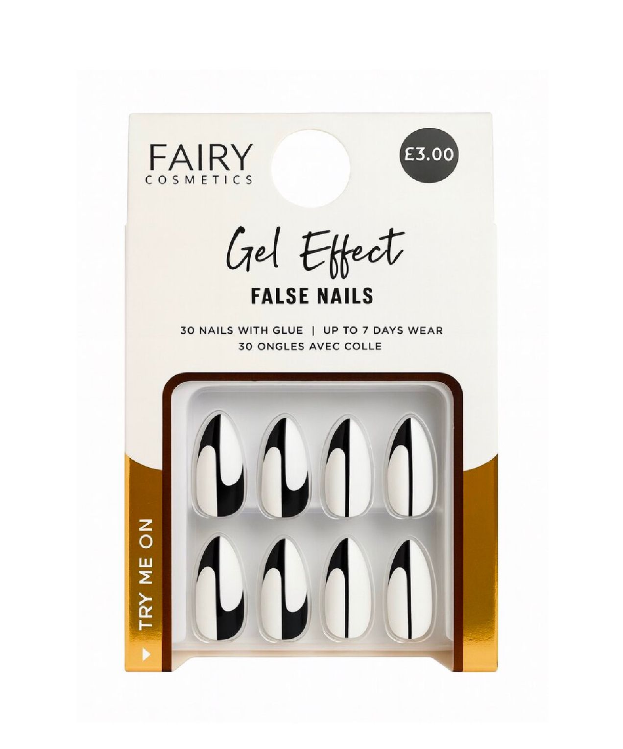 Fairy Cosmetics  Gel Effect False Nails - Black & White Design (30 Nails)