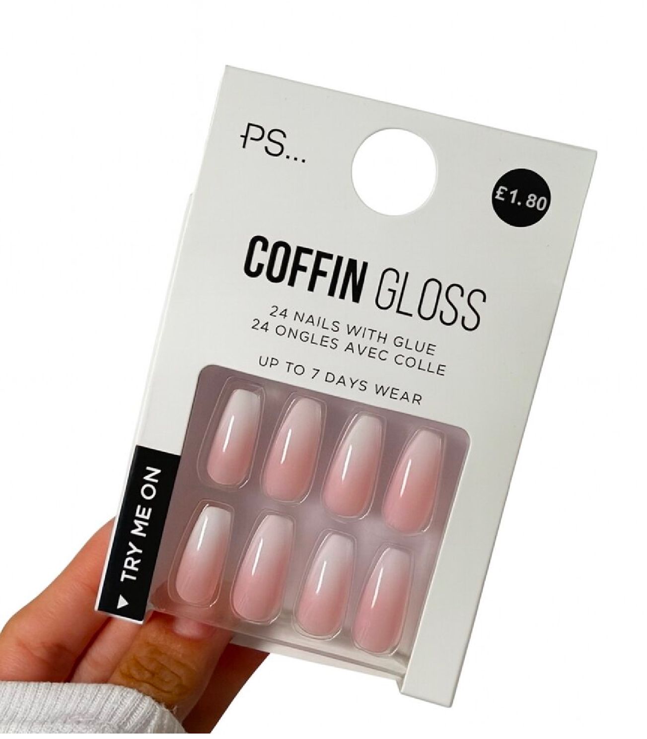 PS... Coffin Gloss False Nails - Nude Ombre (24 Nails) color option