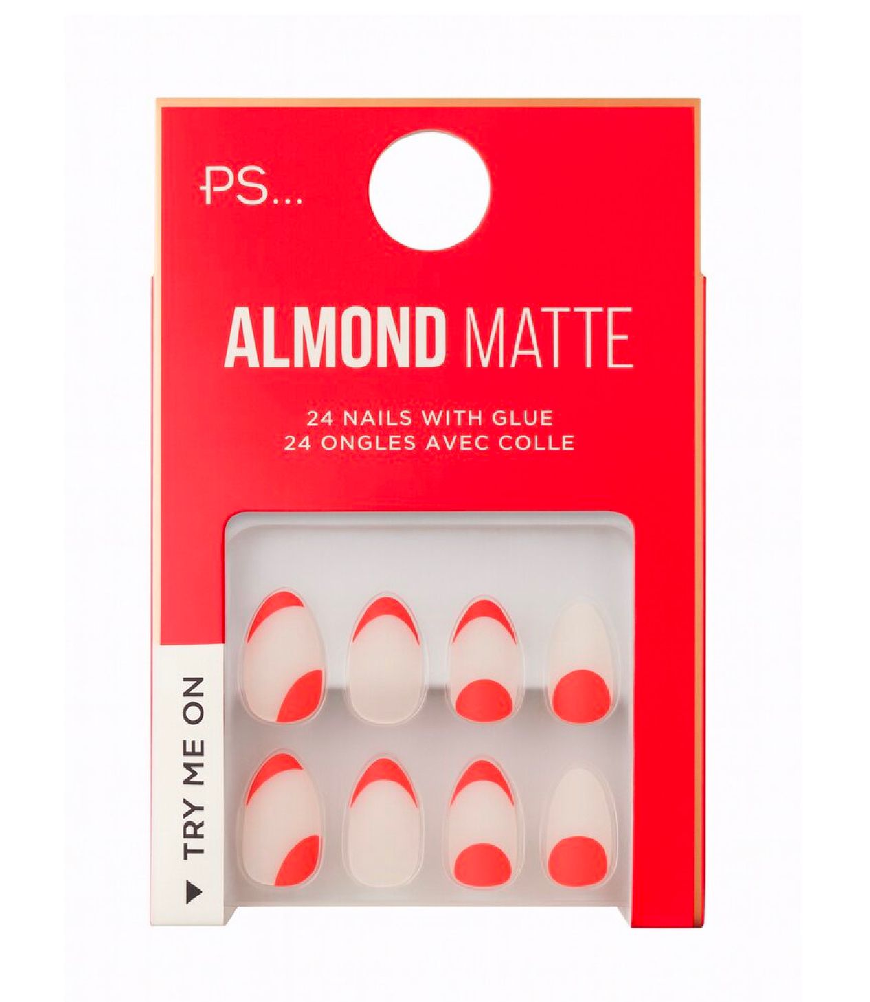 PS... Almond Matte False Nails - Red & Nude Design (24 Nails)
