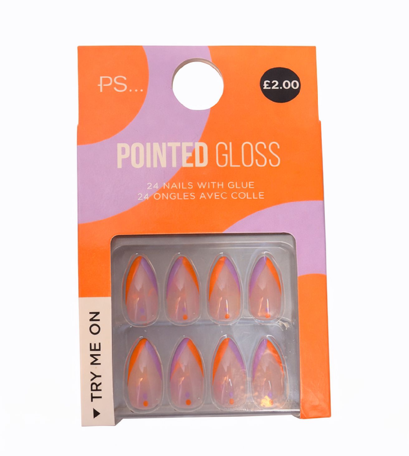 PS... Pointed Gloss False Nails - Peach & Lilac Gradient (24 Nails with Glue) color option