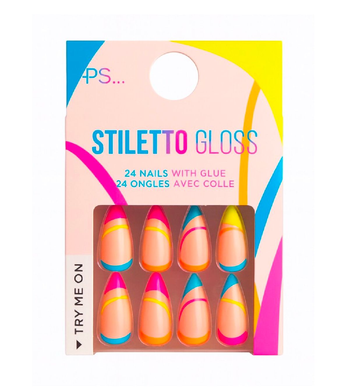 PS... Stiletto Gloss Press-On Nails (24 Nails with Glue) color option