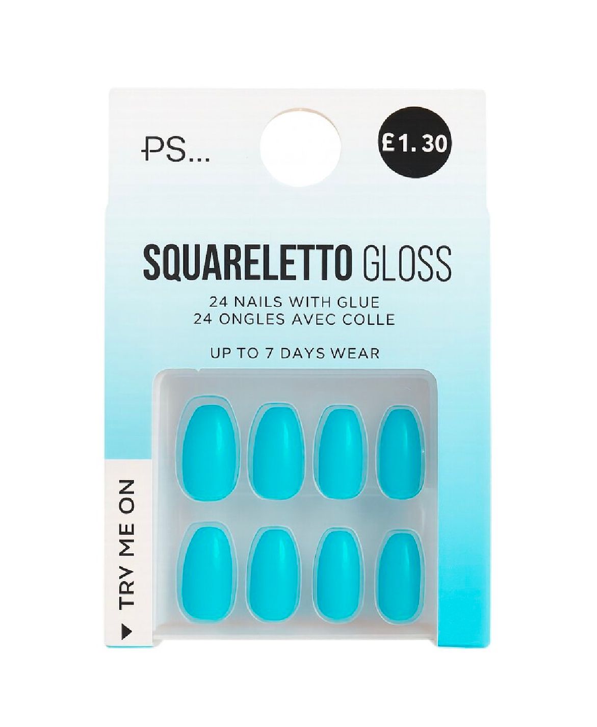 PS... Squareletto Gloss False Nails - Turquoise