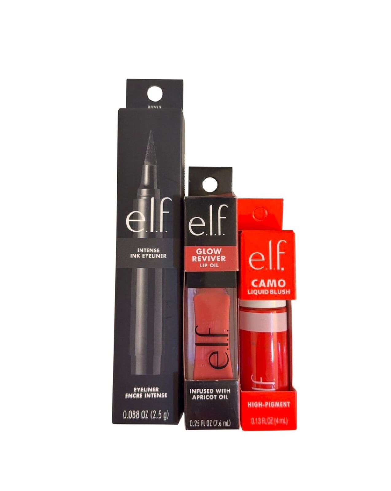 e.I.f. Makeup Set - Intense Ink Eyeliner, Glow Reviver Lip Oil & Camo Liquid Blush