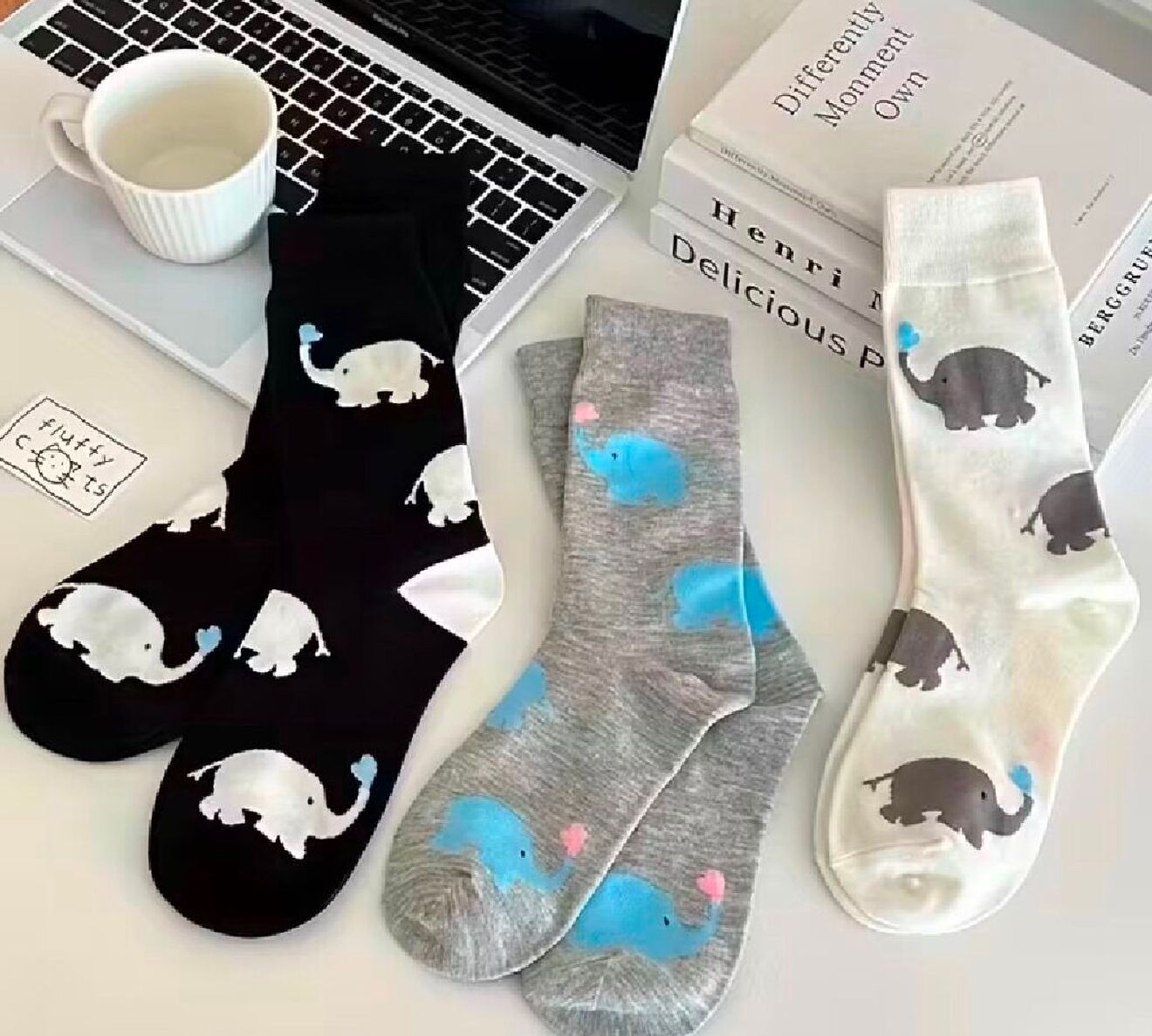 3 Pairs Women's Cartoon Elephant Mid-TubeSocks - Soft & Breathable College Style for Fall