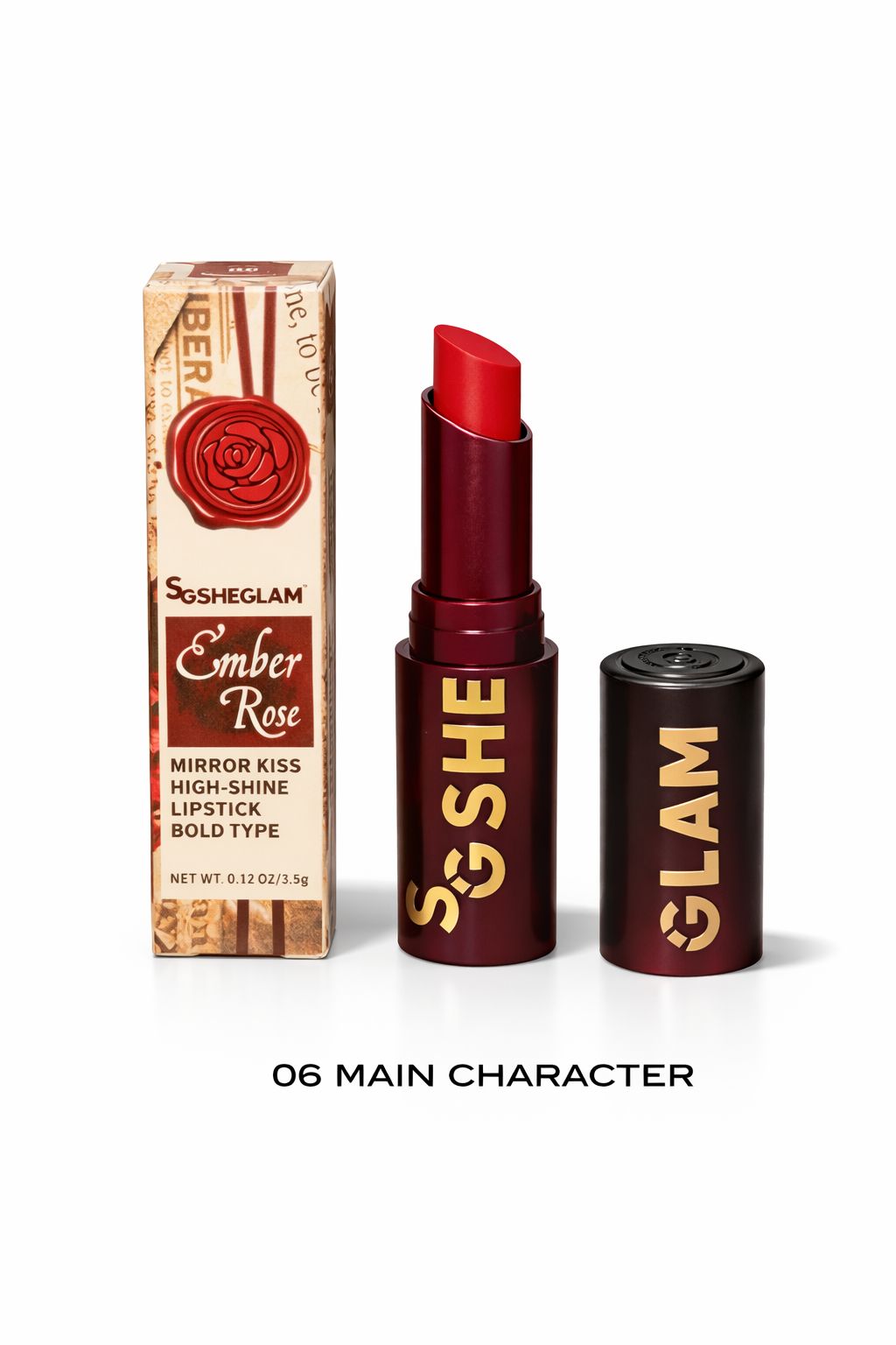 SHEGLAM Ember Rose Mirror Kiss High-Shine Lipstick-06 main character