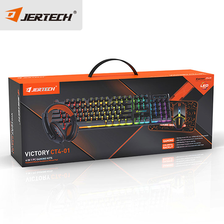 Gamers Combo Set Rainbow Backlit Wired Gaming Four-piece 4 in 1 Keyboard Mouse Headset Mouse Pad Combos for Computer