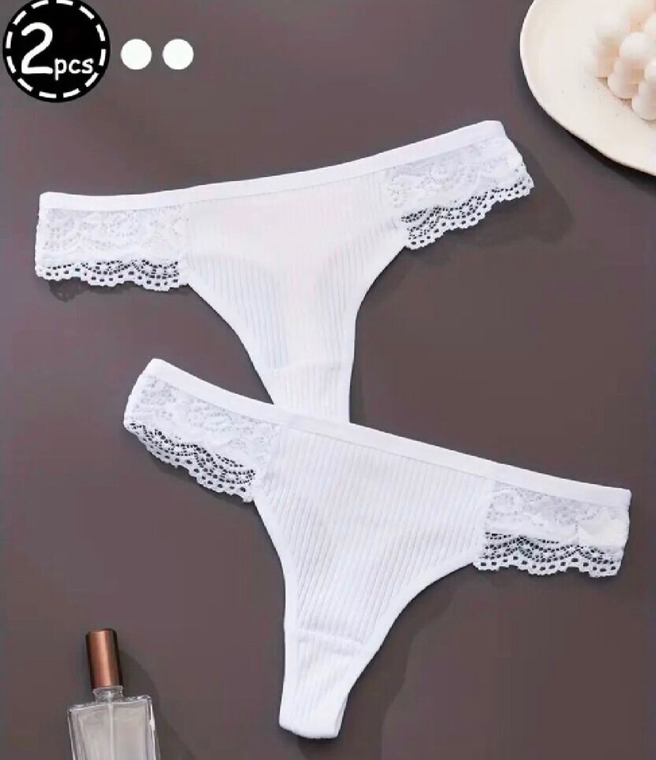 2pcs Women's Lace Trim Thong Underwear (Size XL)