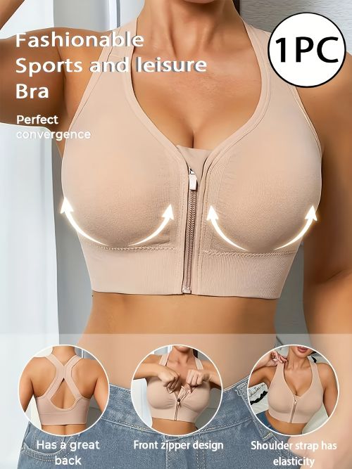 Women's Sports Bra with Front Zipper - Soft & Breathable (Size XL)