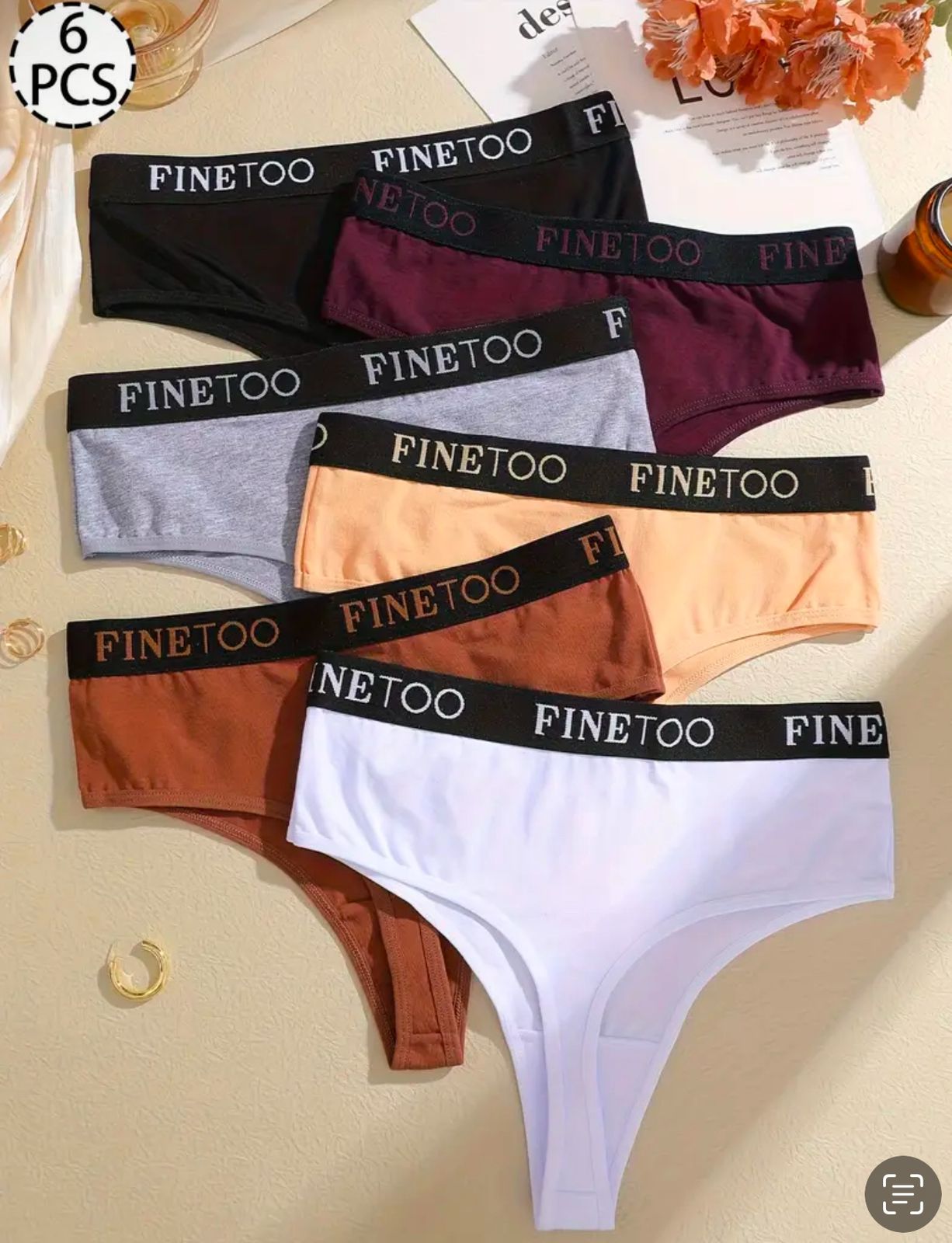 6PCS Women’s Cotton Underwear Set – FINETOO Soft Breathable Panties (Size XXL)