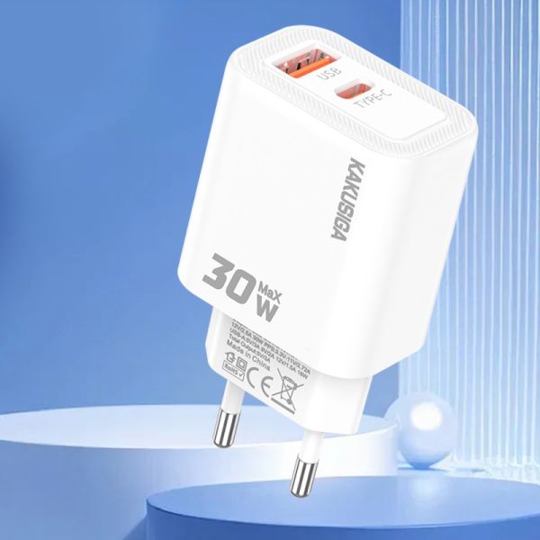 Kakusiga Fast Wall Charger – 2 Ports – 30W – white – Type-C To Usb color option