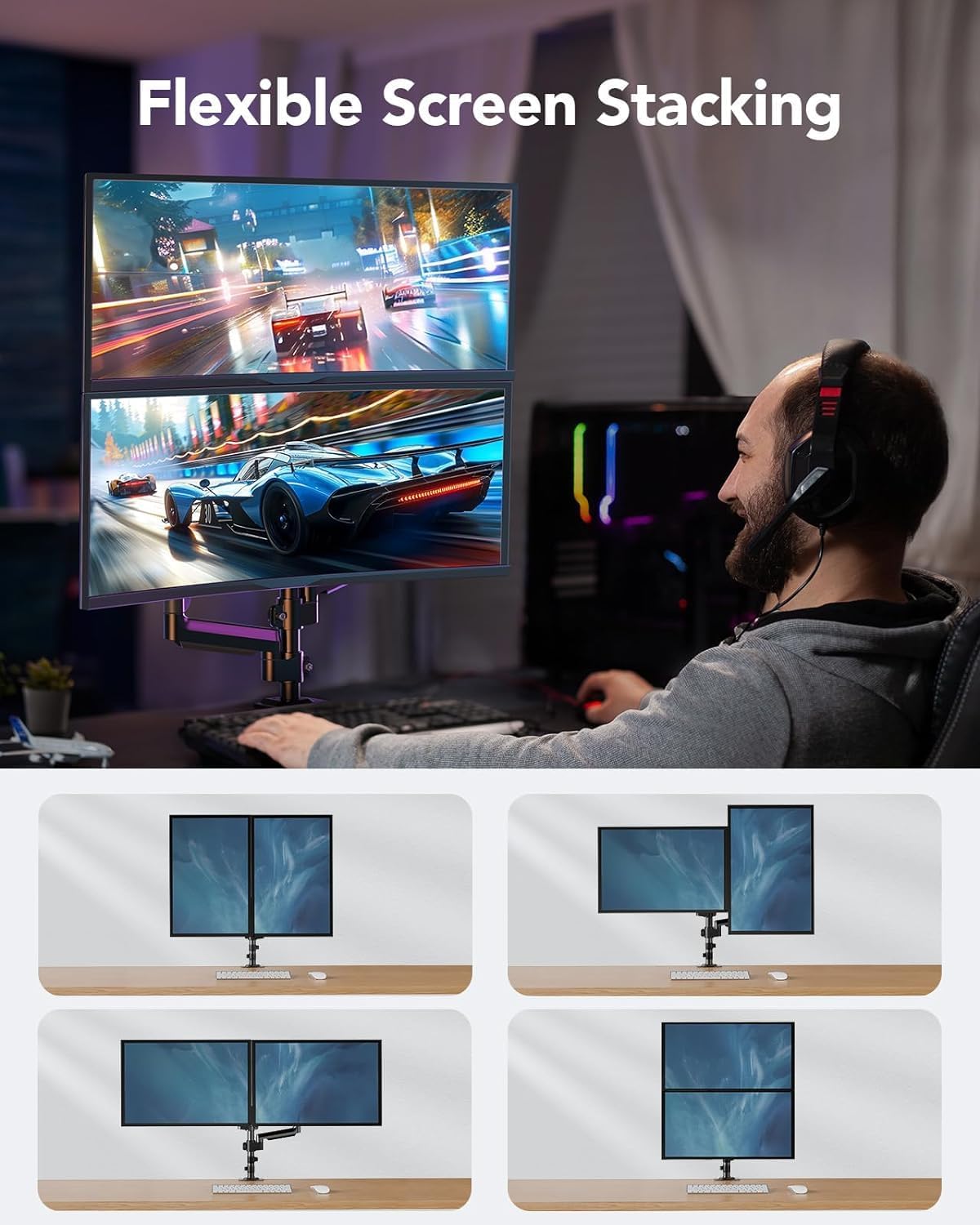 PS160 Dual Monitor Stand, Holds 2 Computer Screens Up to 32 Inches and 9kg Each