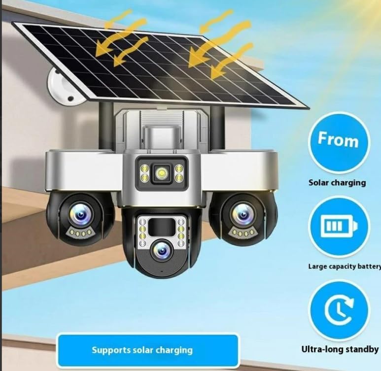 380 CCTV Pro 6MP 3 Lenses PTZ AI Solar Powered image 2