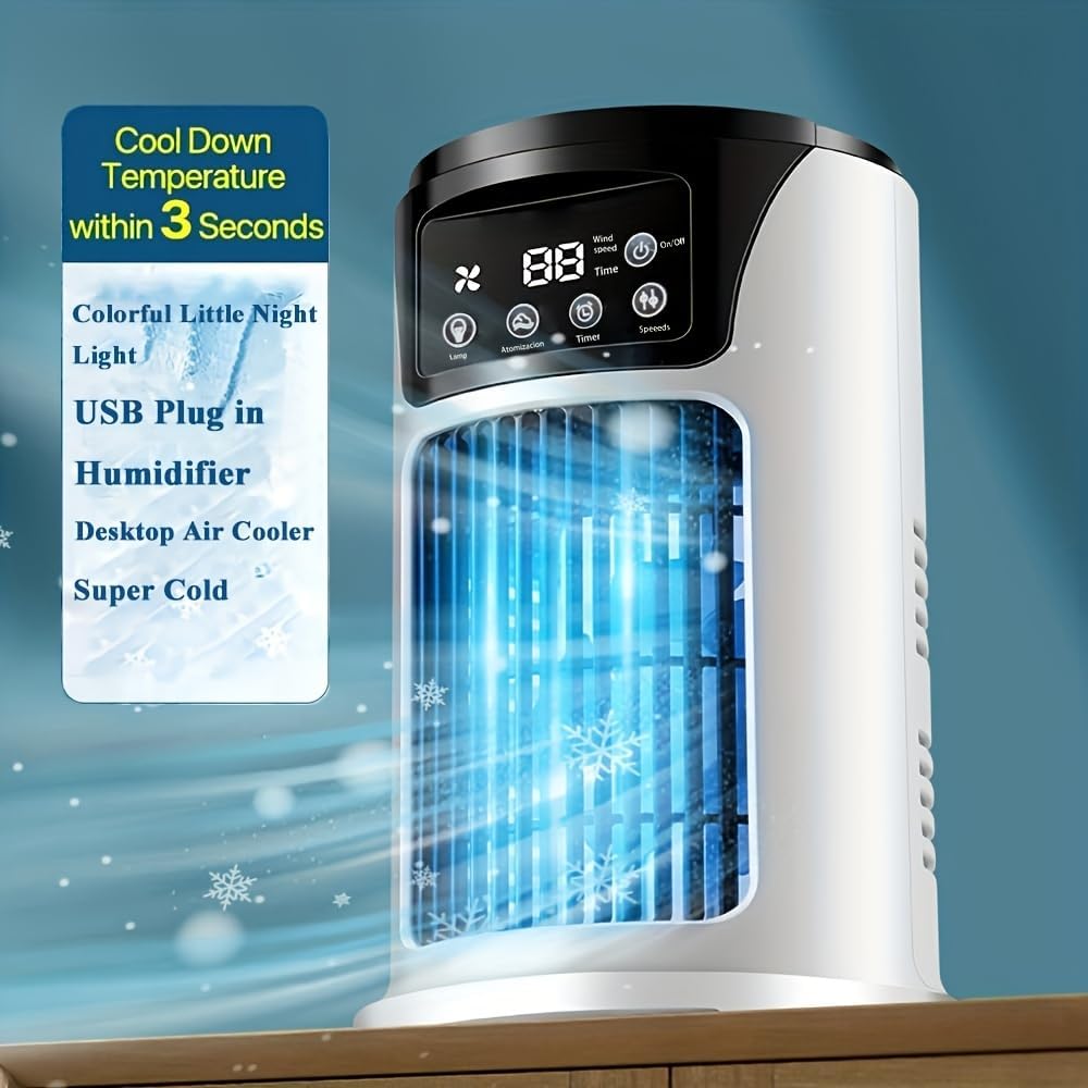 Portable Air Conditioner Humidifier Atmosphere Light Fan USB Cooler Air Conditioner, 3 In 1 Function image 8