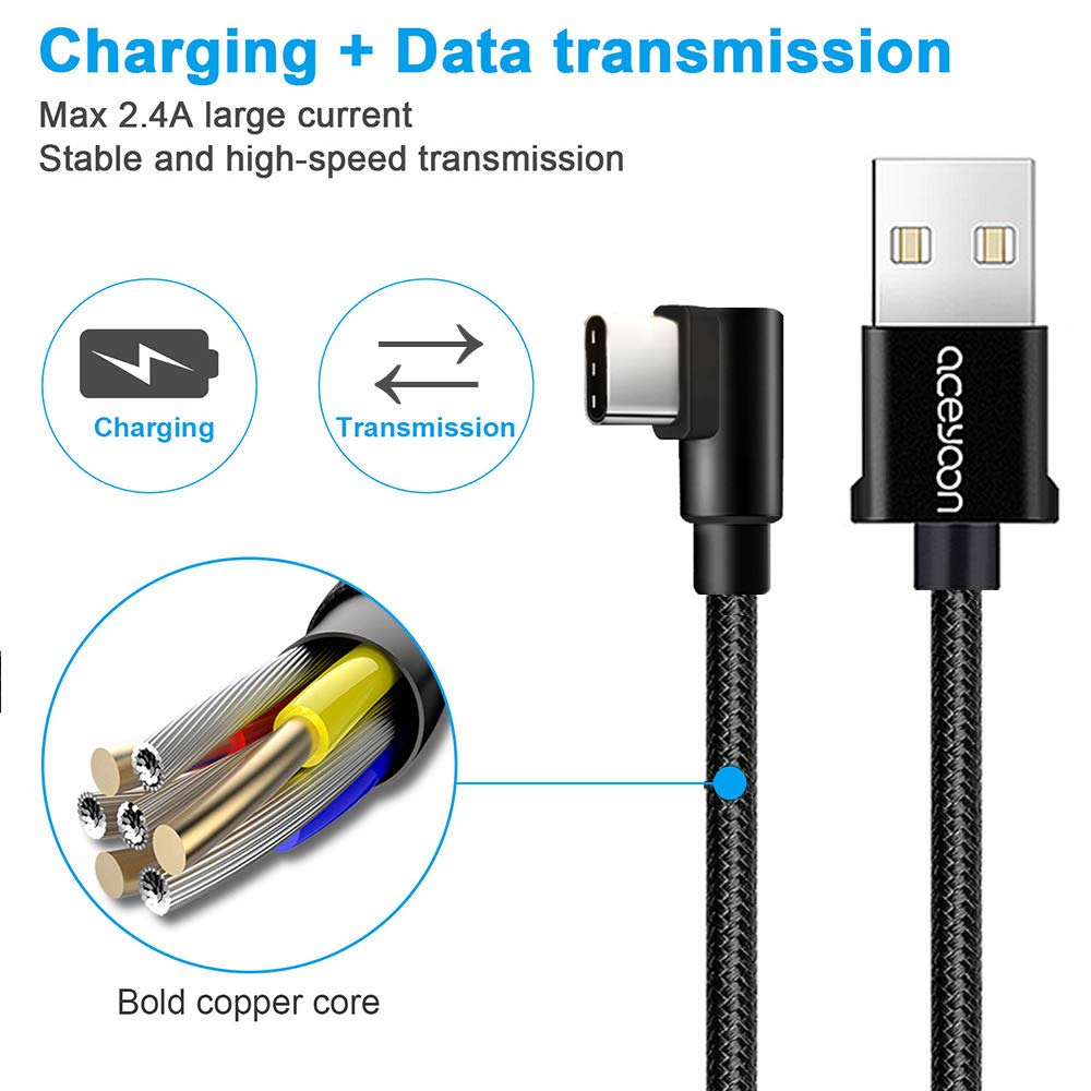 کێبڵی شەحنکردنەوەی USB-C، ٣ پارچەی ، بۆ گواستنەوەی زانیاری و شەحنکردنەوەی 2A color option