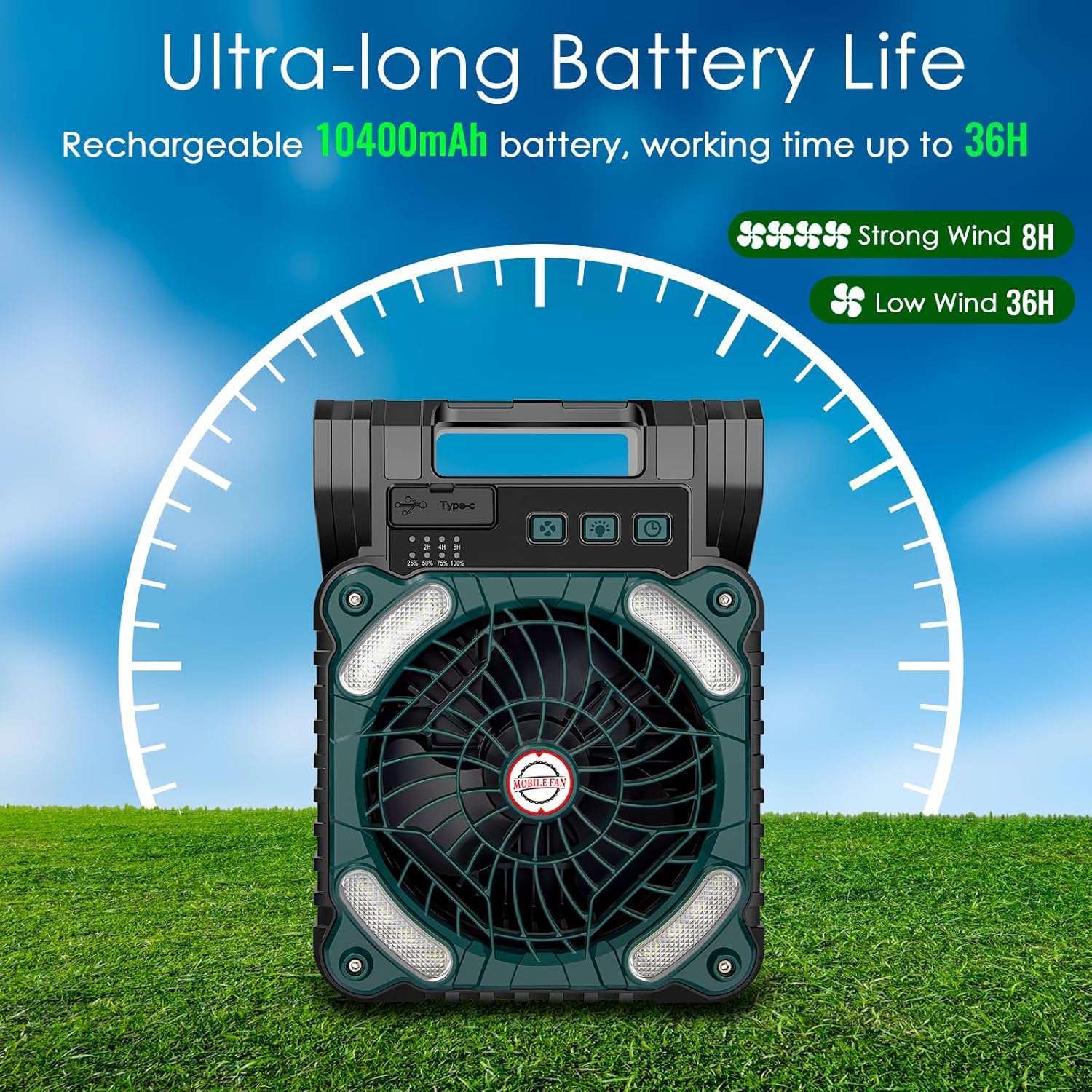 Sendowtek Portable Camping Battery Fan with Solar Panel image 8