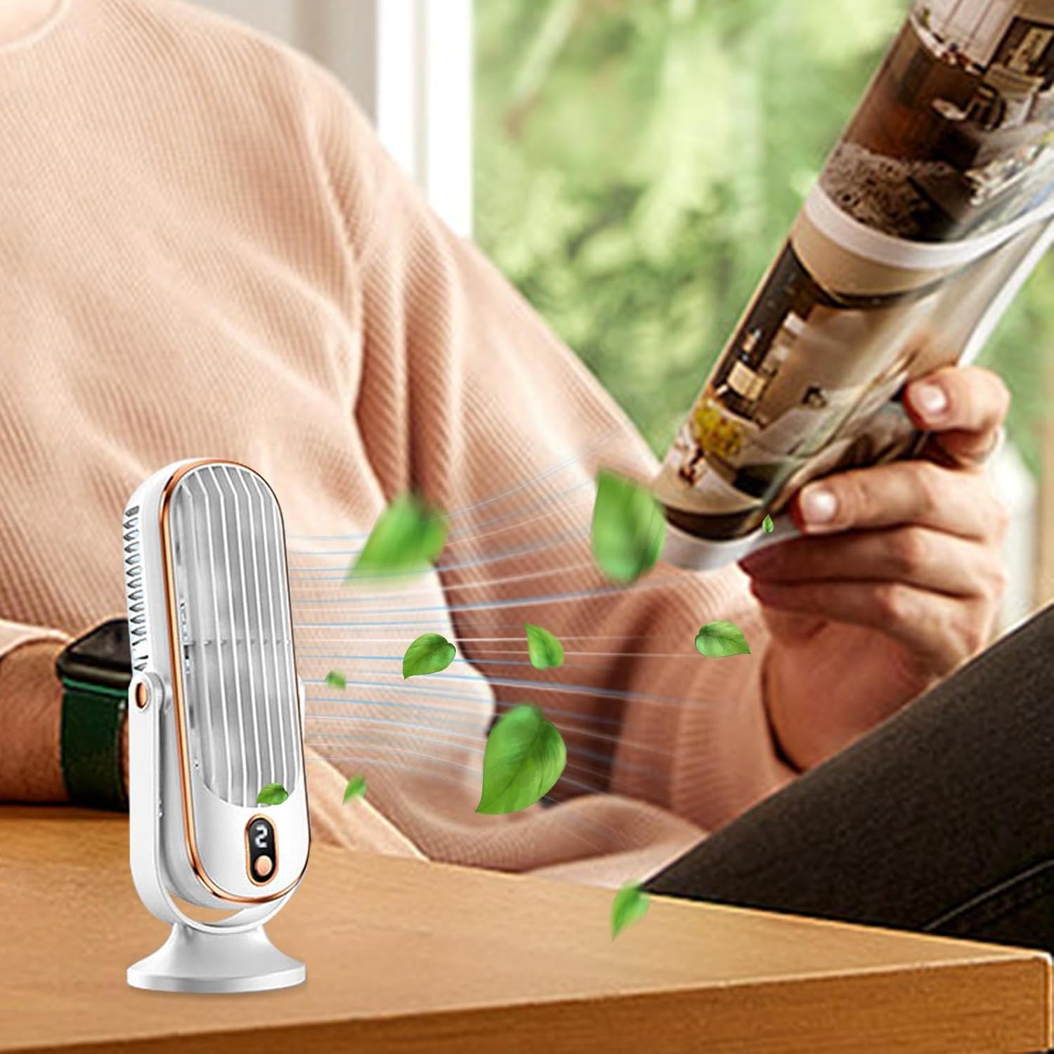 Fulenyi Powerful Air Quiet Fan, USB Rechargeable Oscillating Fan with 5 Wind Speeds image 3