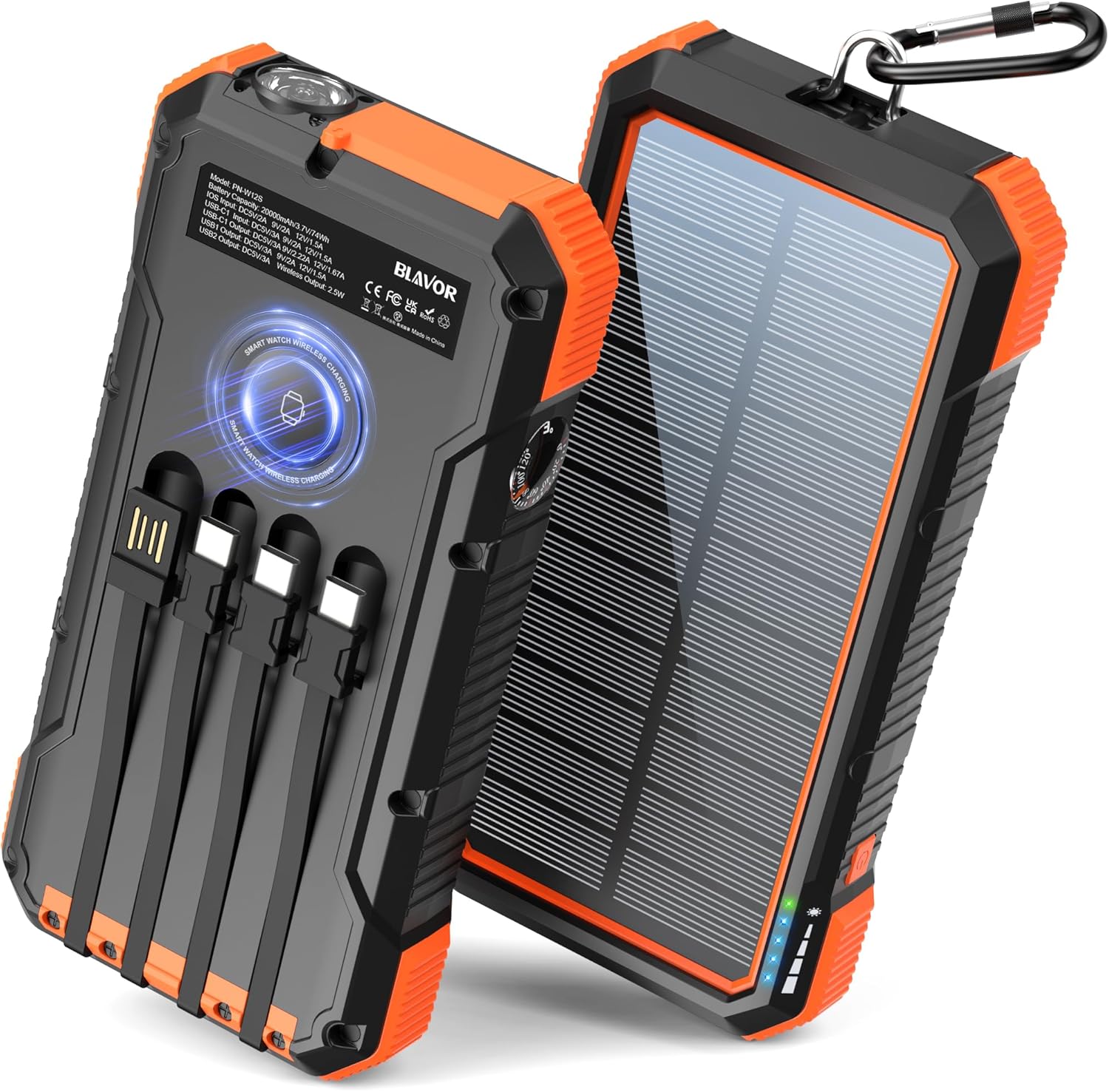 BLAVOR Solar Power Bank 20000mAh Built-in 4 Cables image 9