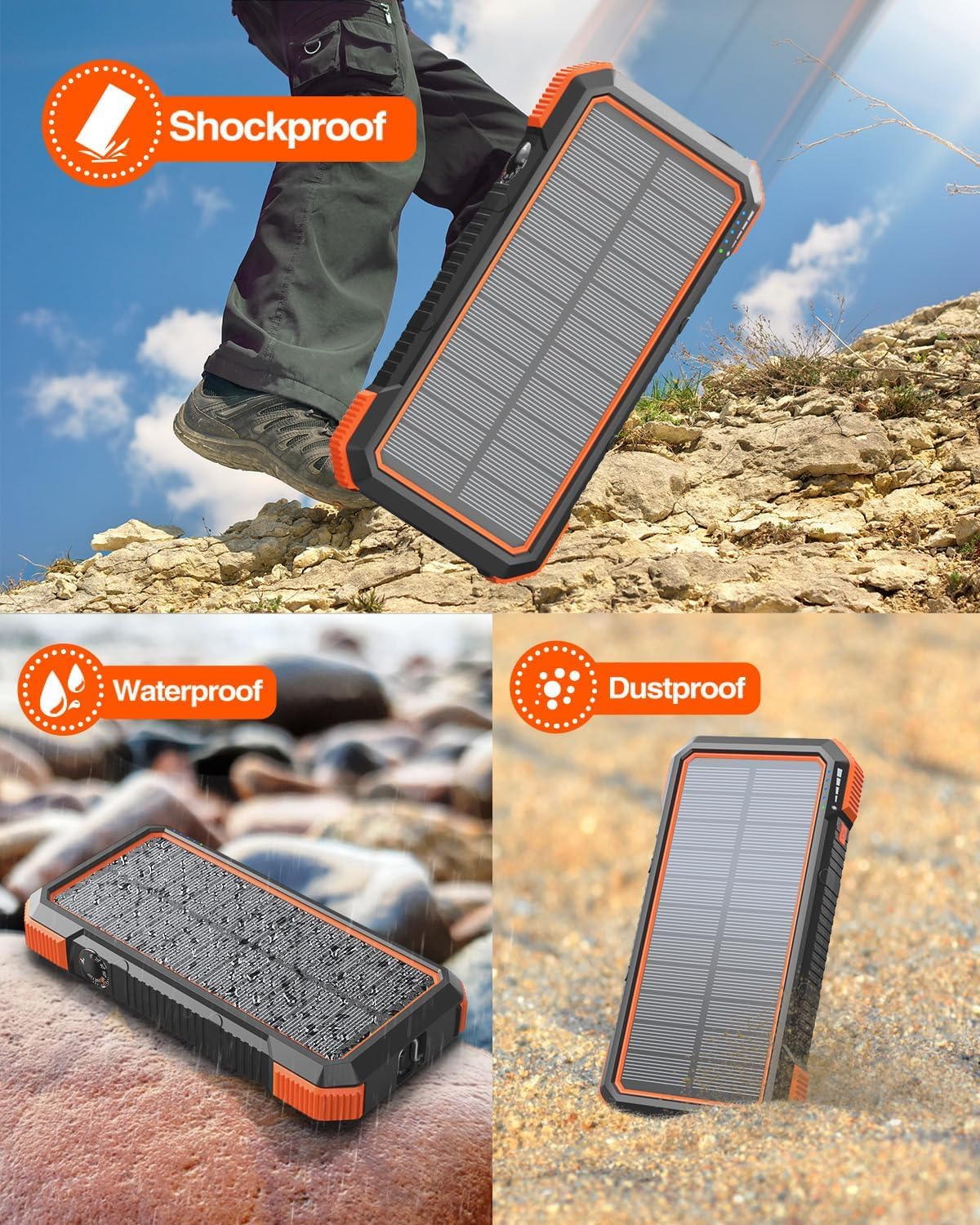 BLAVOR Solar Power Bank 20000mAh Built-in 4 Cables image 2