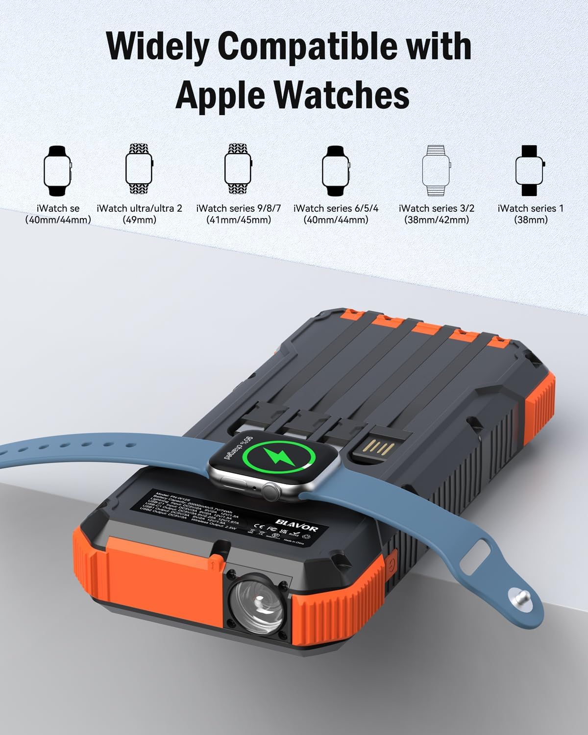BLAVOR Solar Power Bank 20000mAh Built-in 4 Cables image 4