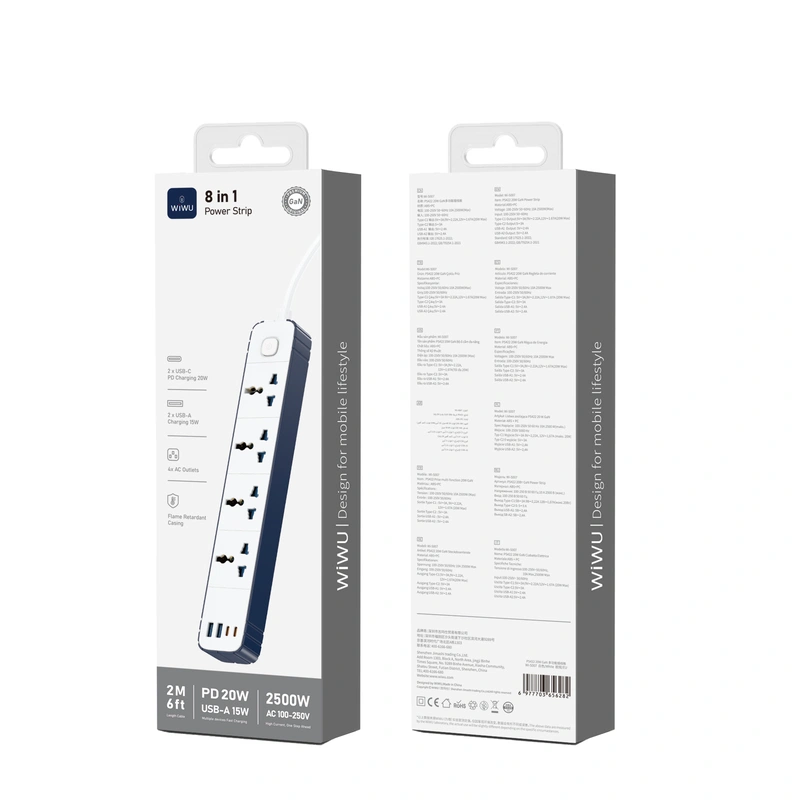 WiWU Wi-S007 PS422 20W GaN 8 in 1 Compact Charging Power Strip image 1