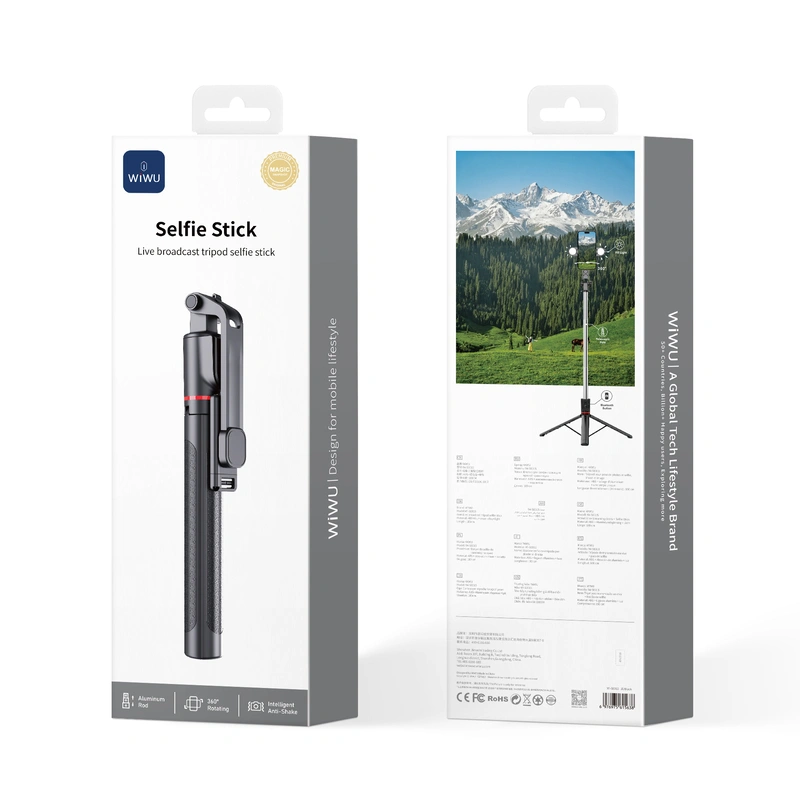 WiWU Wi-SE015 Bluetooth Selfie Stick Tripod with LED Ring Light & 360° Rotation image 1
