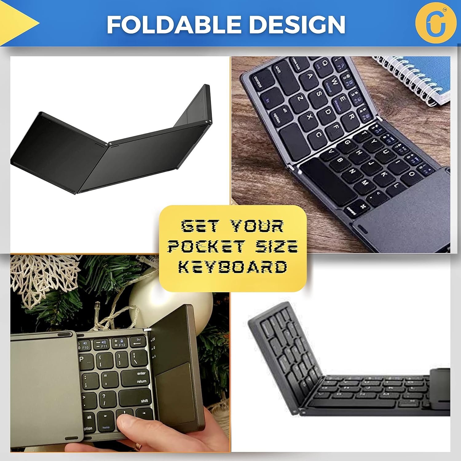 Portable Wireless Bluetooth Folding Keyboard, Ultra Slim Pocket Size image 3